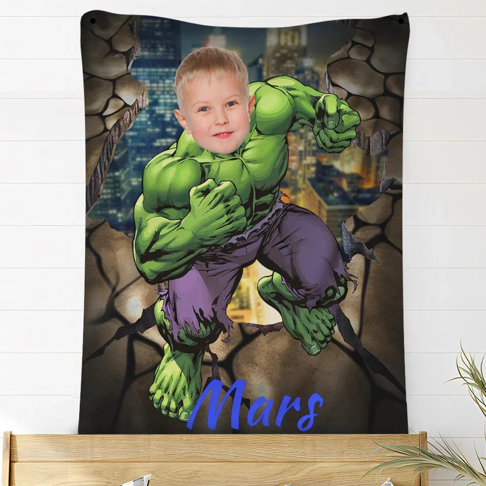 Custom Photo Blankets Personalized Photo Fleece Blanket Painting Style Blanket-The Incredible Hulk05