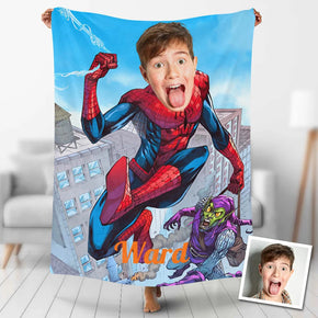 Custom Photo Blankets Personalized Photo Fleece Blanket Painting Style Blanket-Spideman04