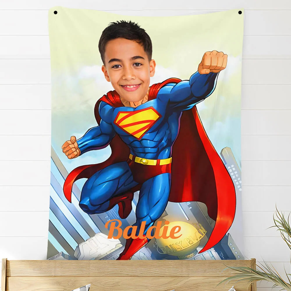 Custom Photo Blankets Personalized Photo Fleece Blanket Painting Style Blanket-Superman01