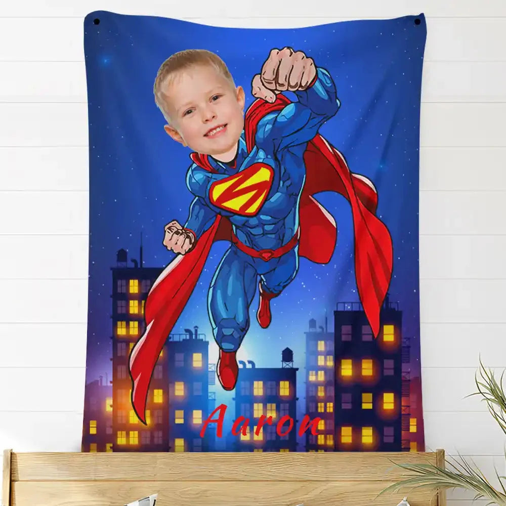 Custom Photo Blankets Personalized Photo Fleece Blanket Painting Style Blanket-Superman02
