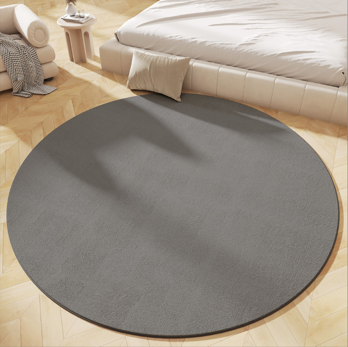 Simple Pure Grey Circle Faux Cashmere Bedroom Living Room Bedside Rug Plush Carpet