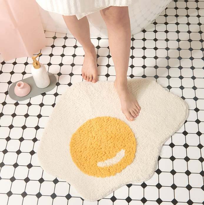 Cute Egg Thick Flocked Mats Bathroom Foot Mats Household Toilet Doorway Mats
