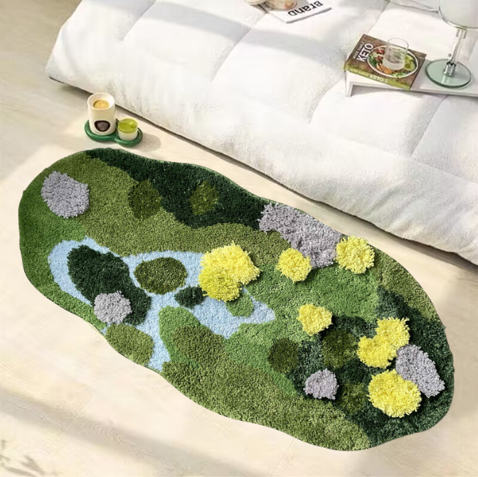 Green Moss Thicked Shaped Fleece Flocked Entryway Doormat Rugs Kitchen Bathroom Anti-slip Mats
