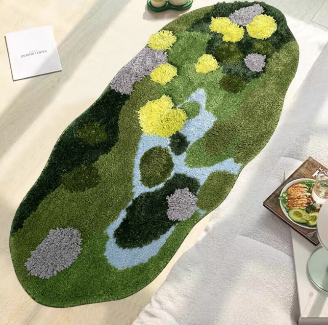 Green Moss Thicked Shaped Fleece Flocked Entryway Doormat Rugs Kitchen Bathroom Anti-slip Mats