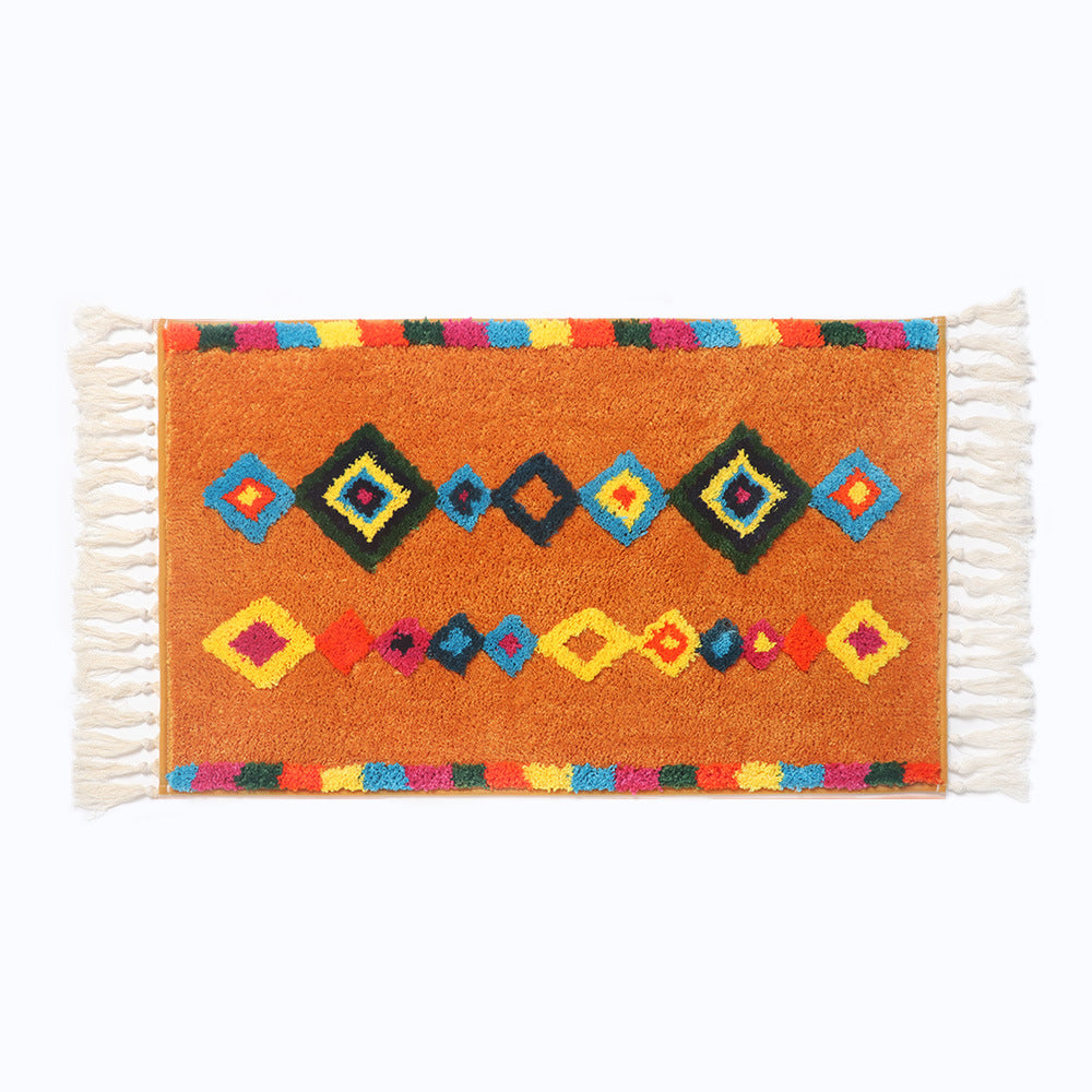 Orange Bohemian Tassels Extra Soft Flocking Bath Mats Absorbent Non-Slip Bathroom Rugs 05