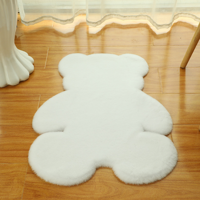 Cute Bear Shaped Irregular Shaped Super Soft Faux Rabbit Fur Area Rugs Shaggy Plush Bedside Rugs For The Bedroom Living Room Hall
