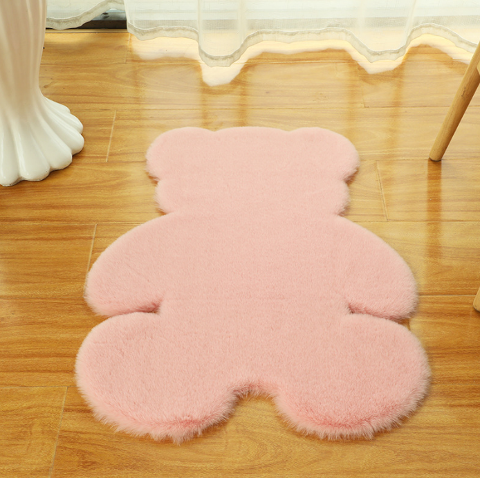 Cute Bear Shaped Irregular Shaped Super Soft Faux Rabbit Fur Area Rugs Shaggy Plush Bedside Rugs For The Bedroom Living Room Hall
