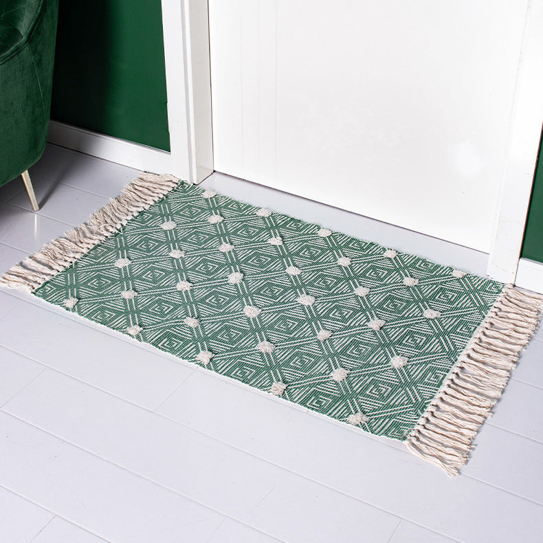 Retro Moroccan Geometric Pattern Cotton and Linen Area Rug with Tassel Handwoven Floor Carpet Rug for Living Room Bedroom 13