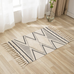 Retro Moroccan Geometric Pattern Cotton and Linen Area Rug with Tassel Handwoven Floor Carpet Rug for Living Room Bedroom 17