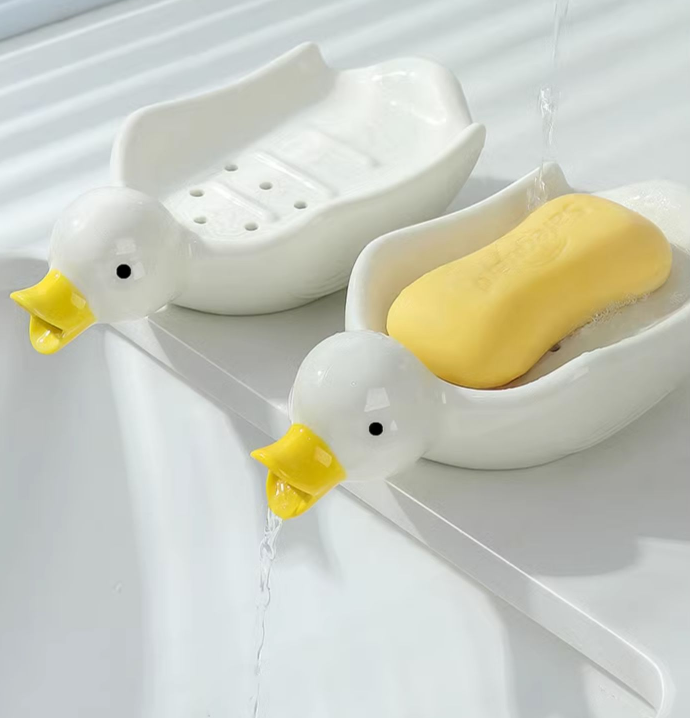 Cute Duck Ceramics Self Draining Soap Dish Soap Holder