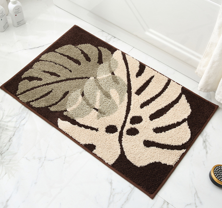 Extra Soft Flocking Bath Mats Absorbent Non-Slip Bathroom Rugs Leaves 01
