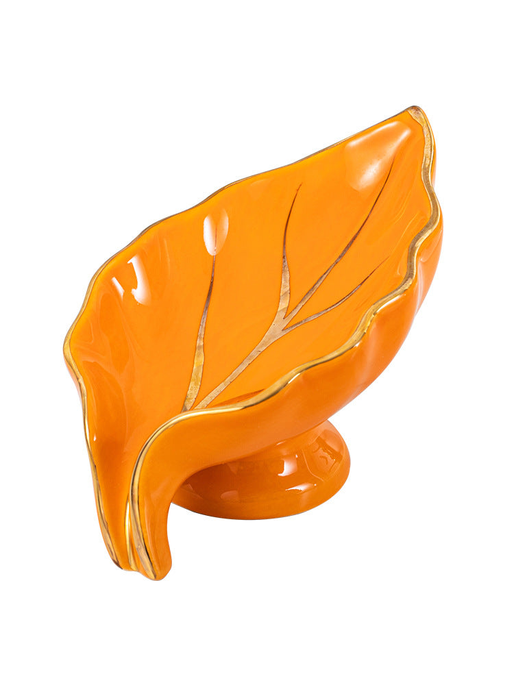 Creative Multicolor Ceramics Leaf Self Draining Soap Dish Soap Holder