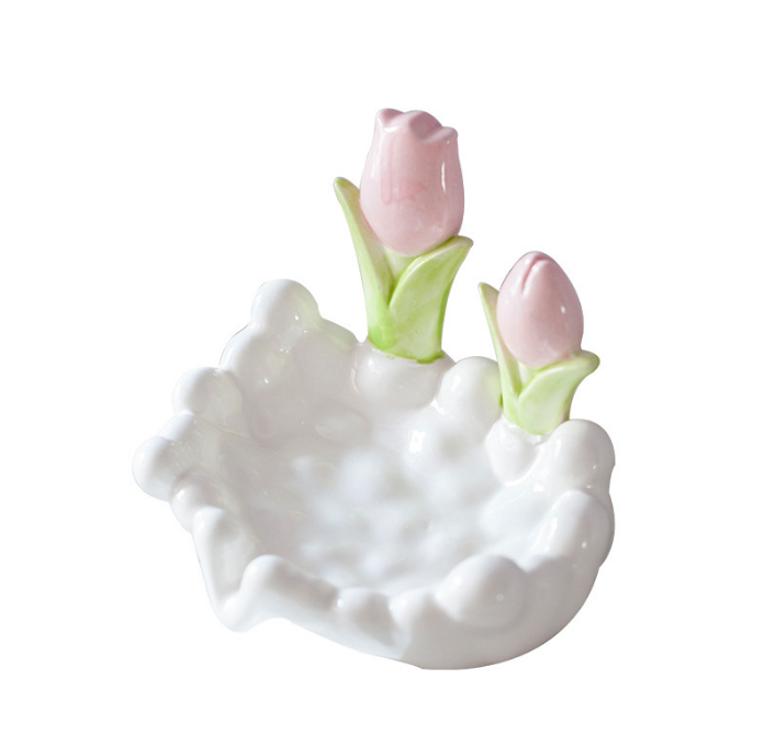Beautiful Tulip Ceramics Heart Self Draining Soap Dish Soap Holder