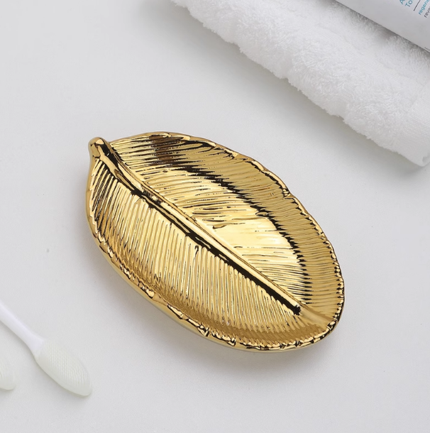 Ceramic Golden Leaf Soap Dish Soap Holder