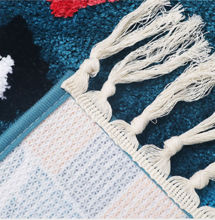 Blue Bohemian Tassels Extra Soft Flocking Bath Mats Absorbent Non-Slip Bathroom Rugs 02