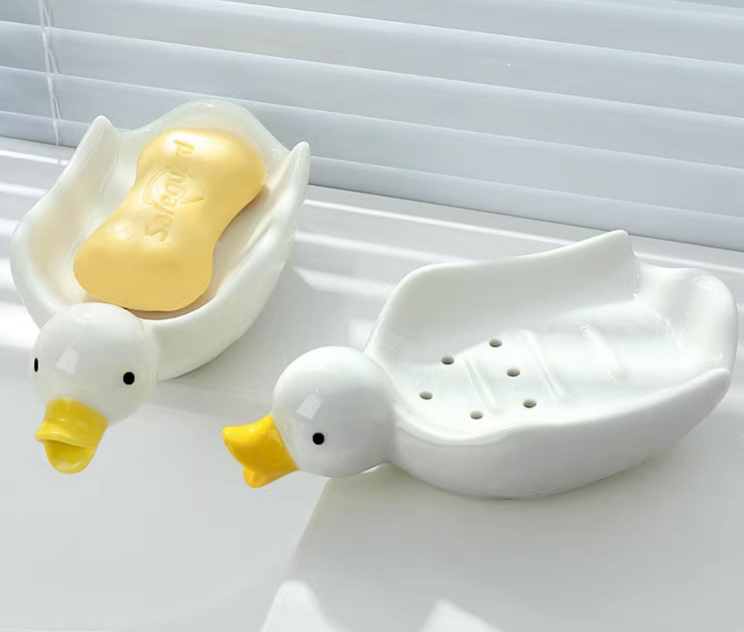 Cute Duck Ceramics Self Draining Soap Dish Soap Holder