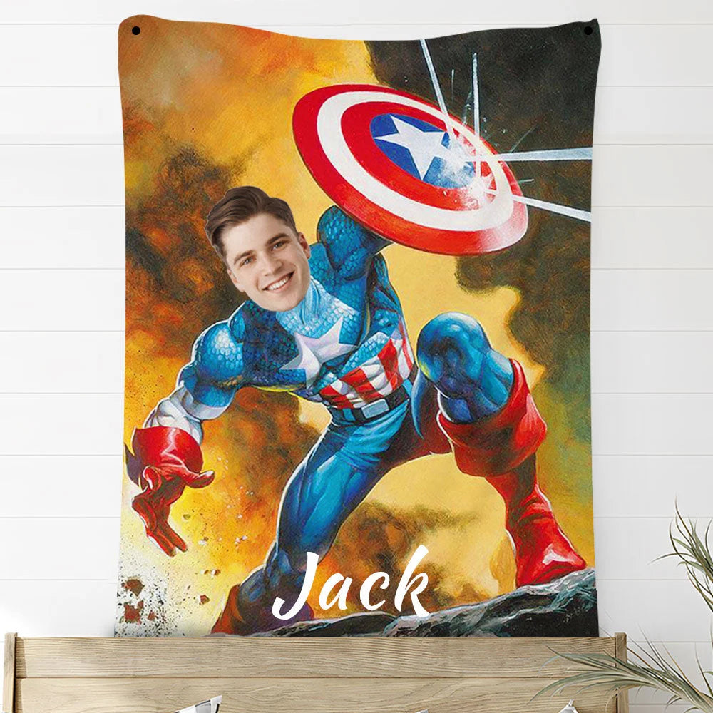 Custom Photo Blankets Personalized Photo Fleece Blanket Painting Style Blanket-American Captain09