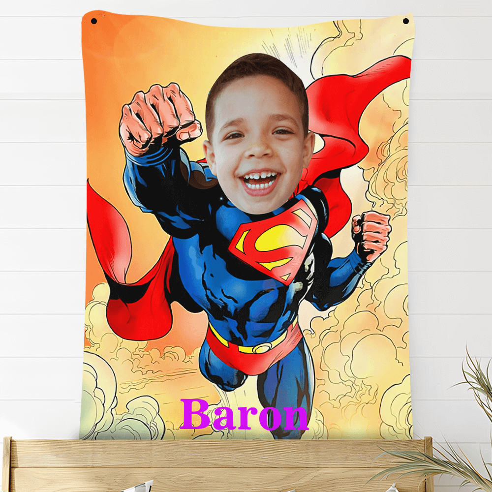 Custom Photo Blankets Personalized Photo Fleece Blanket Painting Style Blanket-Superman04