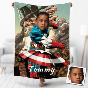 Custom Photo Blankets Personalized Photo Fleece Blanket Painting Style Blanket-American Captain05