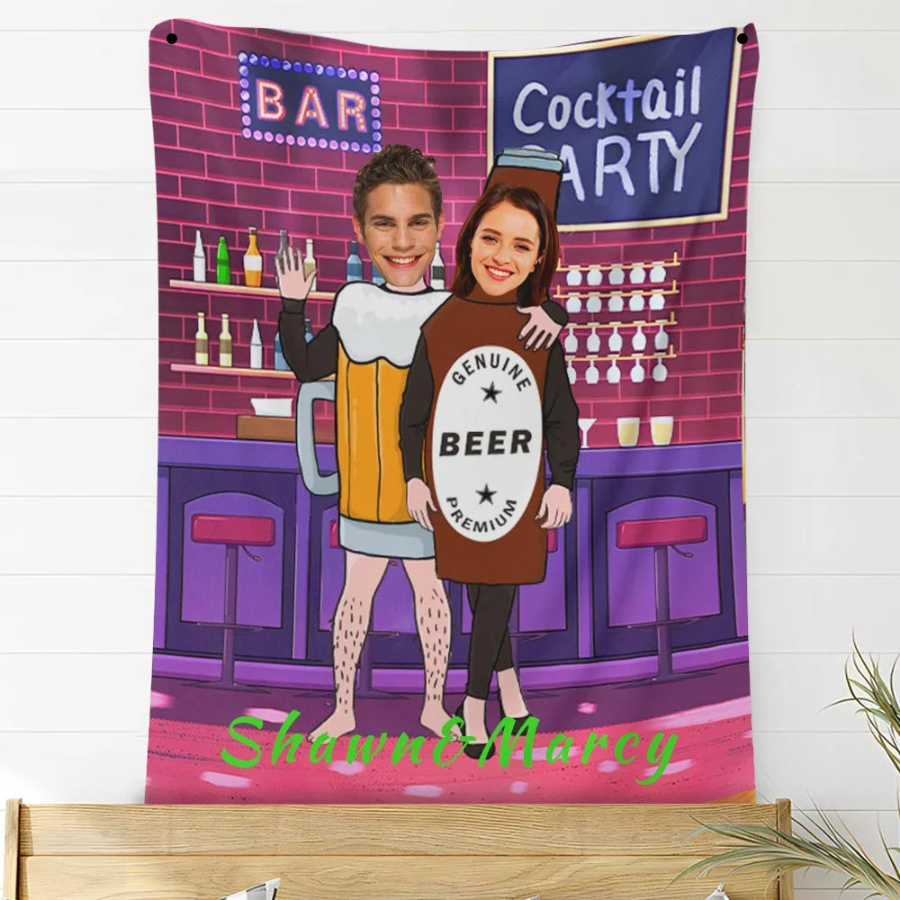 Custom Photo Blankets Personalized Photo Fleece Blanket Painting Style Blanket-For Couple 03