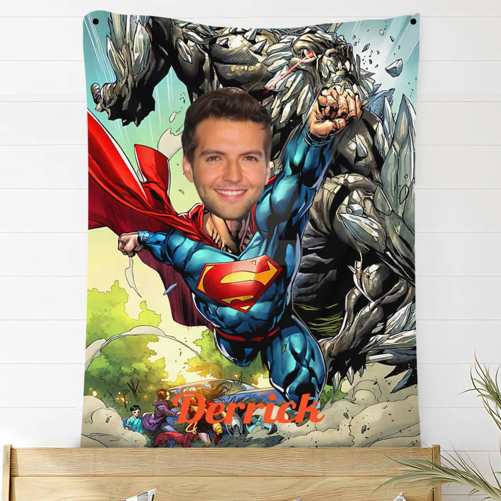 Custom Photo Blankets Personalized Photo Fleece Blanket Painting Style Blanket-Superman05