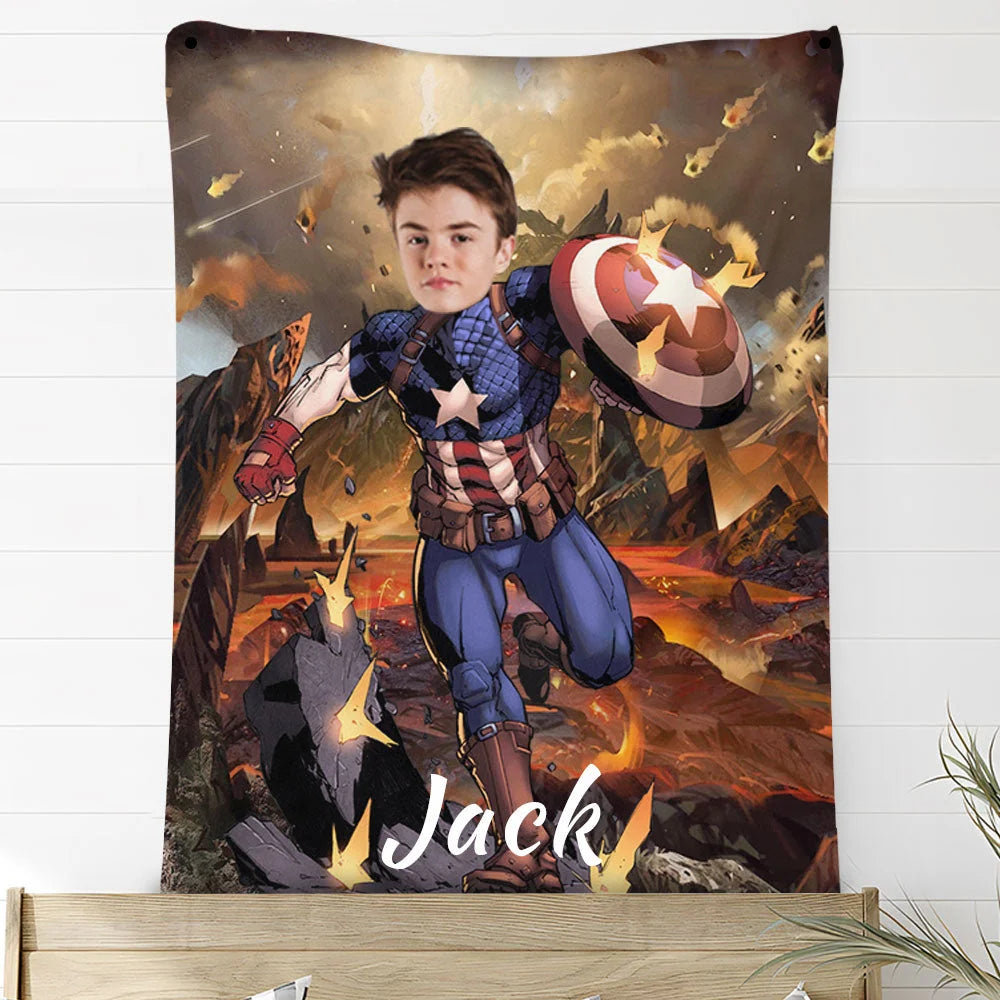 Custom Photo Blankets Personalized Photo Fleece Blanket Painting Style Blanket-American Captain08