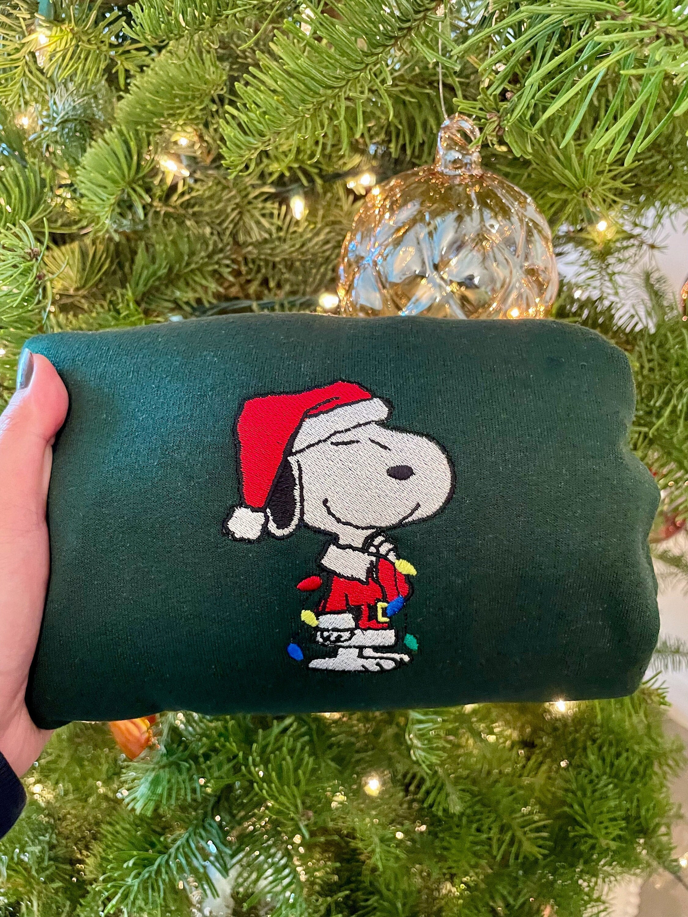 Cartoon Sweatshirt Embroidered Christmas Sweatshirt Snoopy and Woodstock Peanuts Christmas Sweater