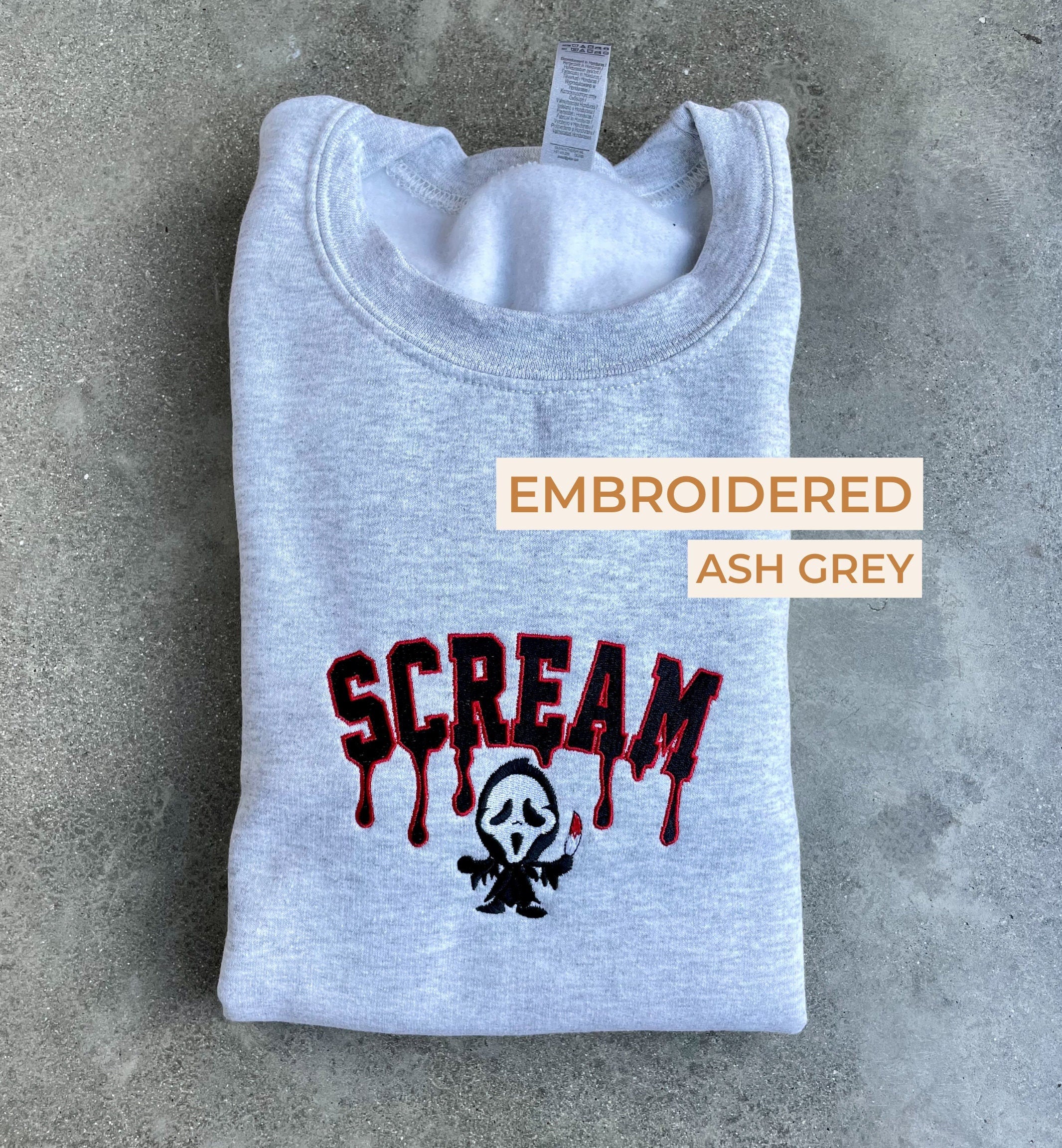 Cartoon Sweatshirt  Embroidered Scream Ghostface Horror Movie Halloween Unisex Sweatshirt