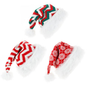 3 Types Santa Hat Adult Christmas Hat, Unisex Santa Claus Hat Xmas Holiday Hat  for Christmas New Year Festive Party Supply