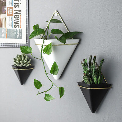 Black Creative Living Room Wall Hanging Flower Pot Greenery Hanging Background Wall Decoration