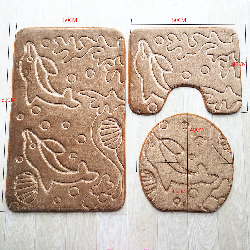 Khaki Square Shape Modern Coral Fleece Rugs Three-piece Bathroom Toilet Carpet Anti-Slip Mats