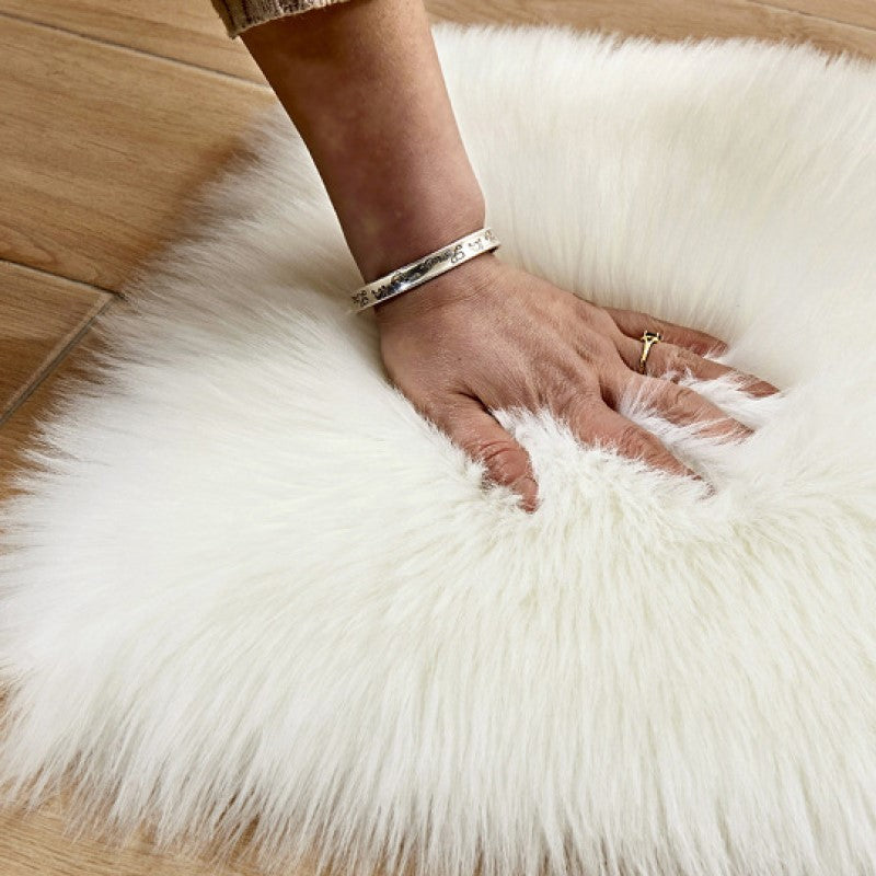 80*80cm White Round Faux Sheepskin Fur Area Grey Shaggy Plush Rugs