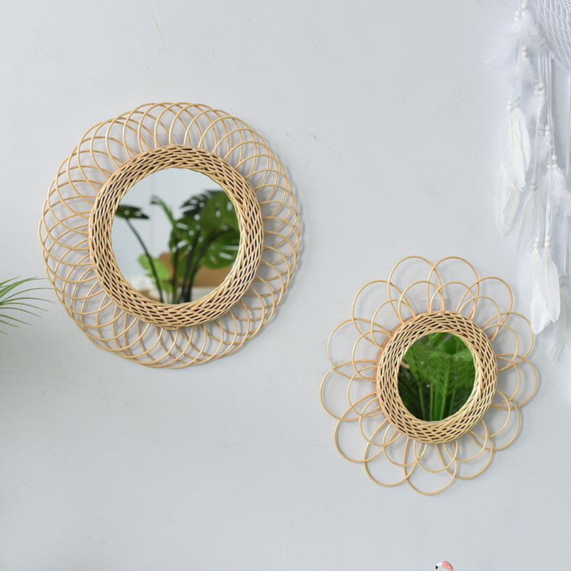 01 Round Wicker Bathroom Mirror Decorative Wall Vanity Mirror