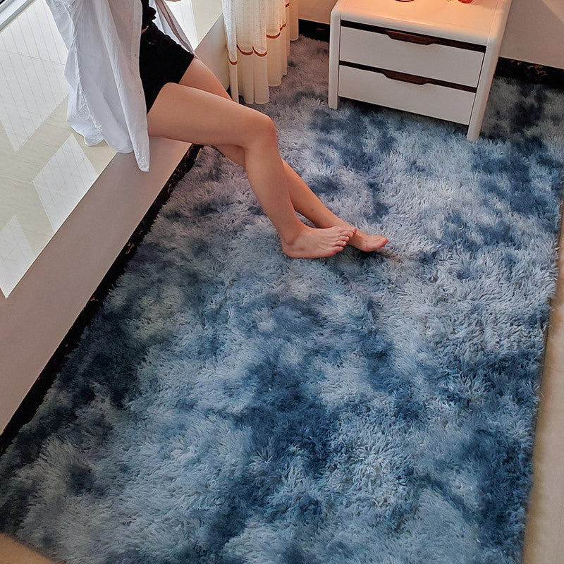 Gradient Dark Blue Colour Modern Plain Carpet Bedroom Living Room Sofa Rugs Soft Plush Shaggy Rugs