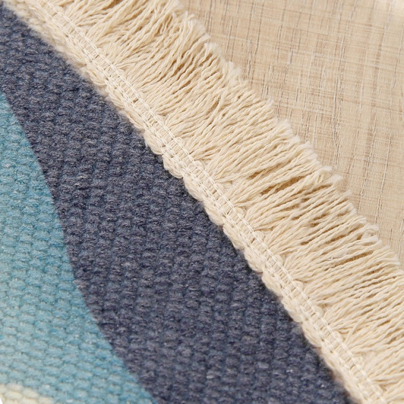 Modern Round Blue Cotton linen Area Rug Hand Woven Floor Carpet Rug for Living Room Bedroom