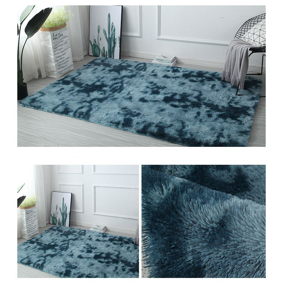 Gradient Dark Blue Colour Modern Plain Carpet Bedroom Living Room Sofa Rugs Soft Plush Shaggy Rugs