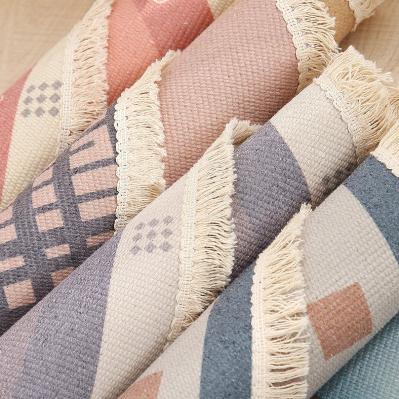 Floral Modern Round Cotton linen Area Rug Hand Woven Floor Carpet Rug for Living Room Bedroom