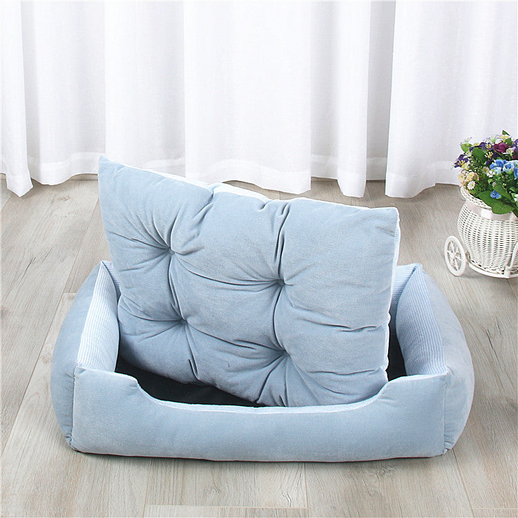 Blue Gray Rectangle Plush Pet Nest Soft Breathable Cat Bed Dog Bed