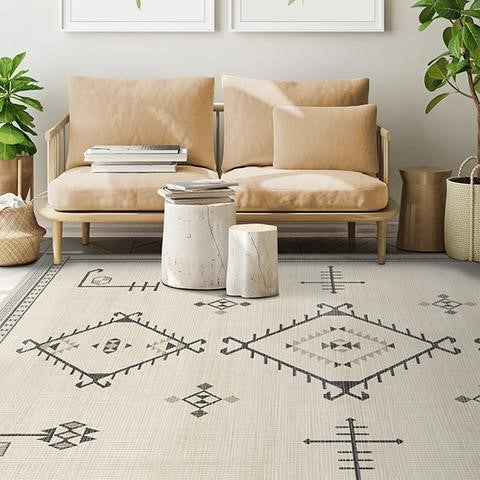 Beige Modern Geometric Rugs for Living Room Bedroom Hall Office Machine Washable