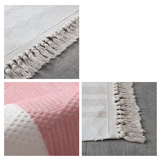 Retro Simple Cotton Linen Area Rug with Tassel Hand Woven Floor Carpet Rug for Living Room Bedroom 01