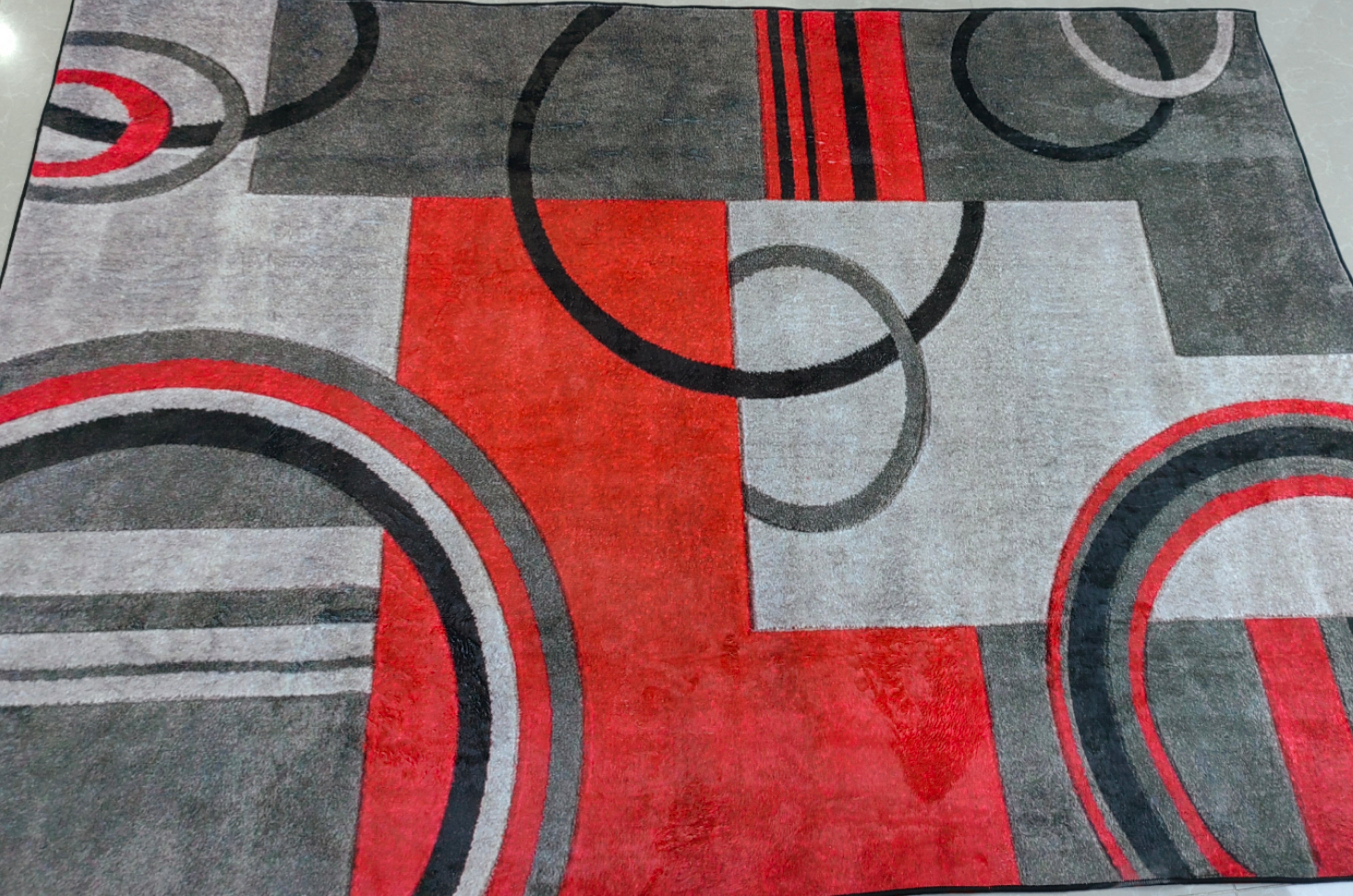 Grey Red Multi-pattern Geometric Rugs for Living Room Dining Room Bedroom