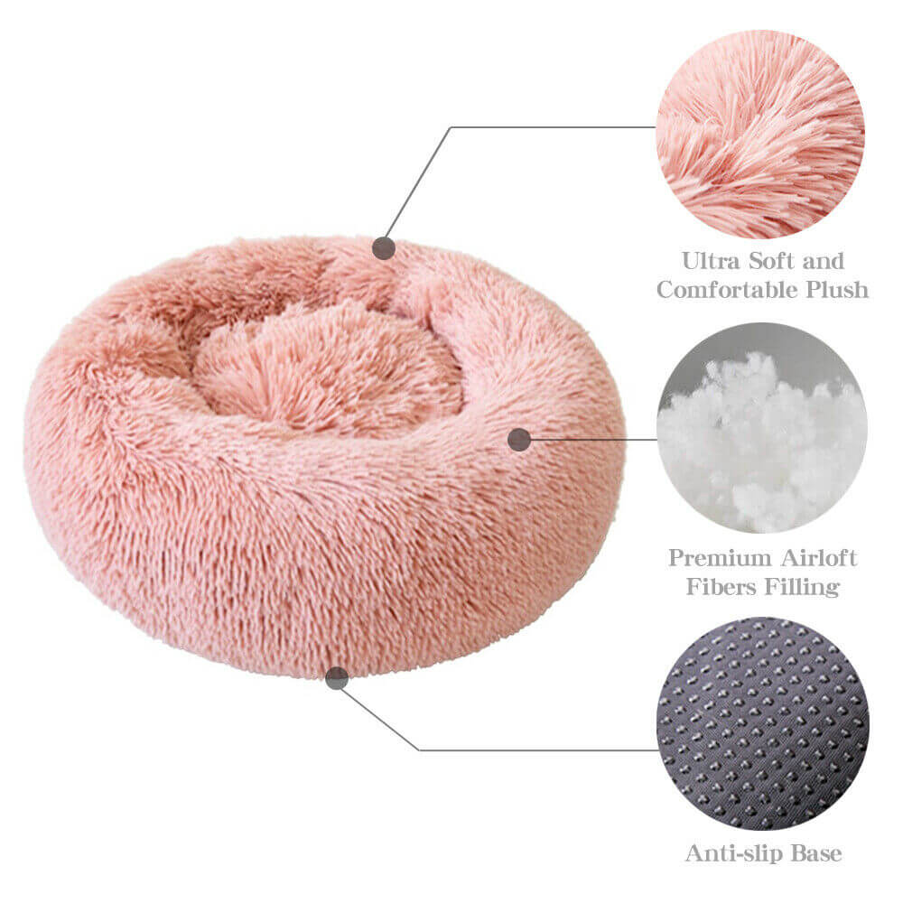 Blue Green Round Donuts Fluffy Plush Cat & Dog Bolster Bed