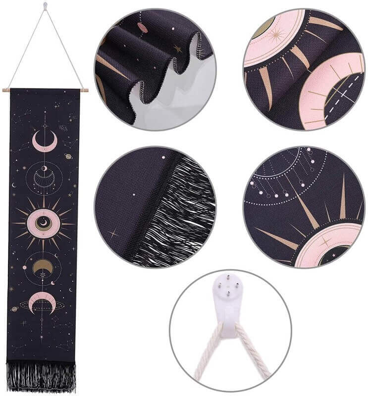 Elk Pattern White Wall Hanging Tapestry with Tassels, Cotton Tapestries Wall Art for Bedroom