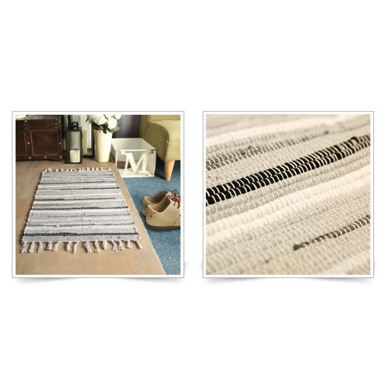Orange Handmade Eco-Friendly Cotton Carpet With Tassel For Bedroom Bedside Kitchen Living Room Bathroom Absorbent Floor Mat