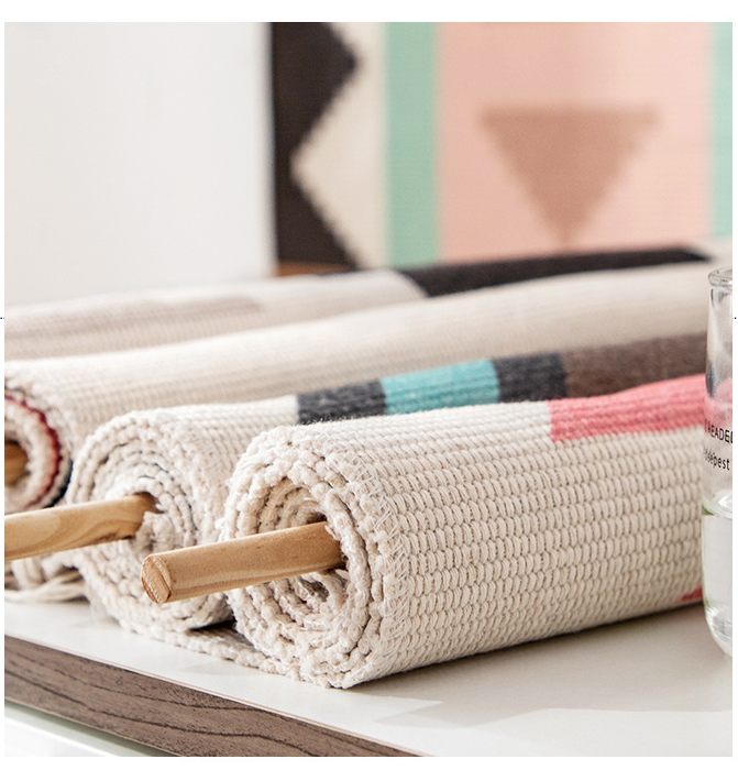 Red Geometric Pattern Cotton Hanging Rugs Tapestry with Tassel Handwoven for Bedroom Living Room Hall Wall Decor Art Tapestries