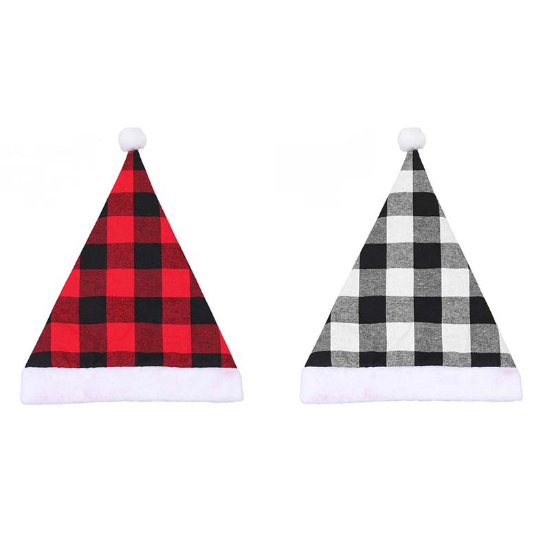 Red and Gray Couple Christmas Hat, Unisex Santa Claus Hat Xmas Holiday Hat  for Christmas New Year Festive Party Supply