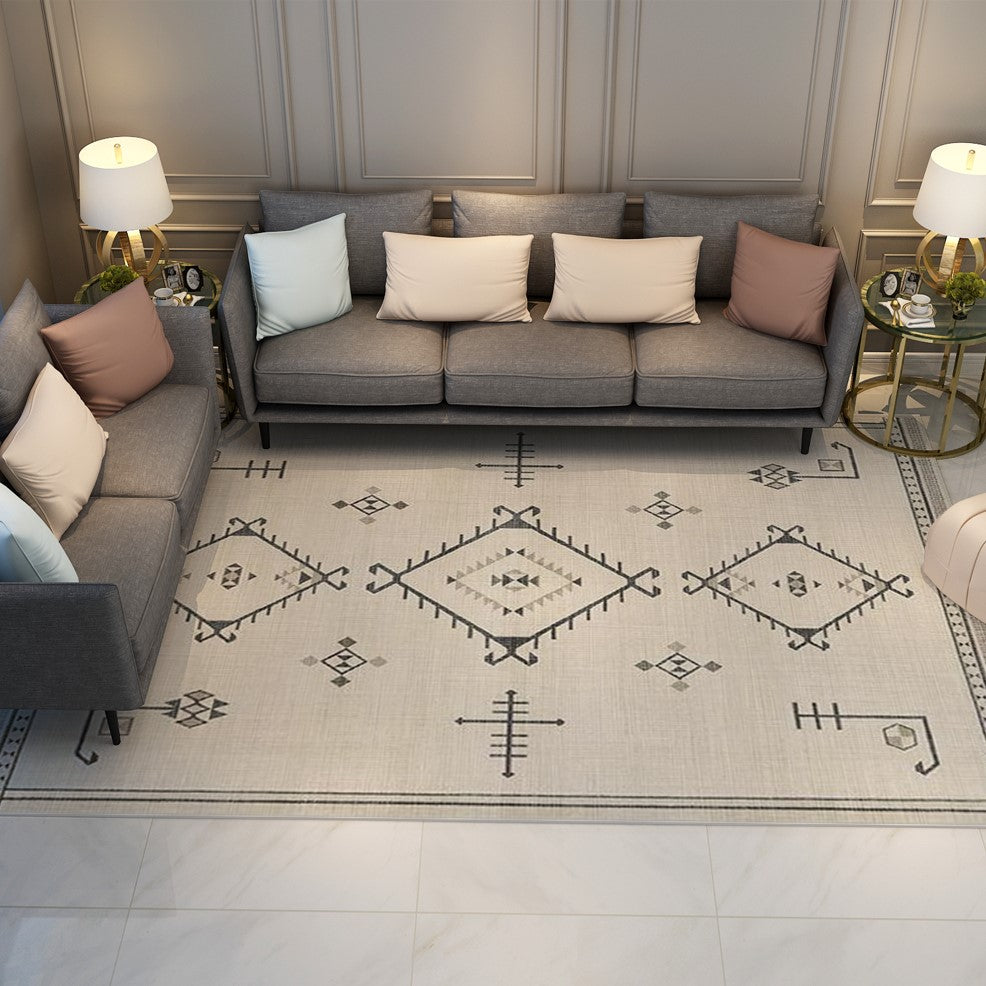 Beige Modern Geometric Rugs for Living Room Bedroom Hall Office Machine Washable