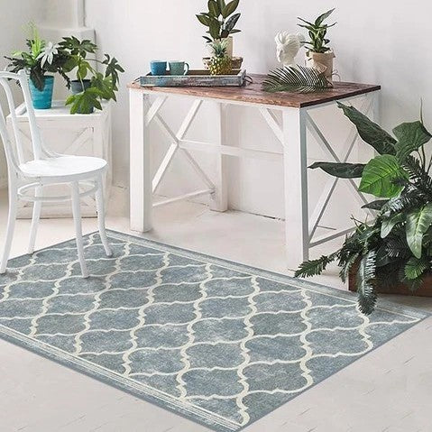 Blue Modern Geometric Rugs Runners for Living Room Bedroom Hall Office Machine Washable