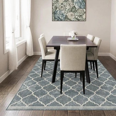 Blue Modern Geometric Rugs Runners for Living Room Bedroom Hall Office Machine Washable