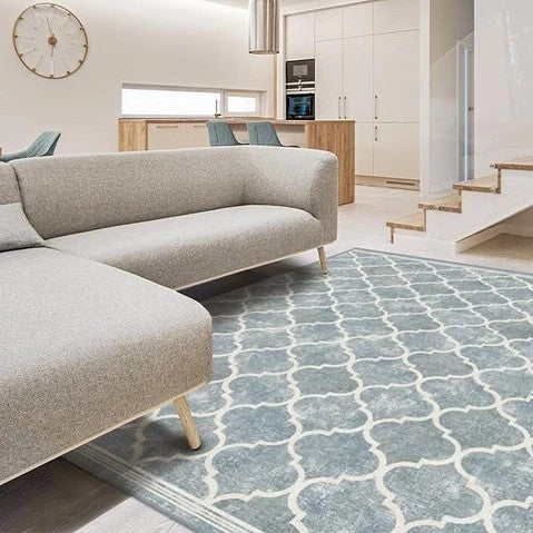 Blue Modern Geometric Rugs Runners for Living Room Bedroom Hall Office Machine Washable